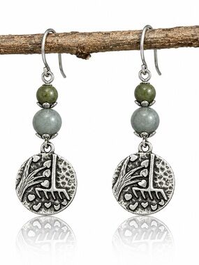 Antique Silver Botanical Earrings • Garden Theme Dangles • Cottagecore Jewelry